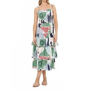 NEW OLIPHANT smocked tie strap ruffle midi dress in riviera sage